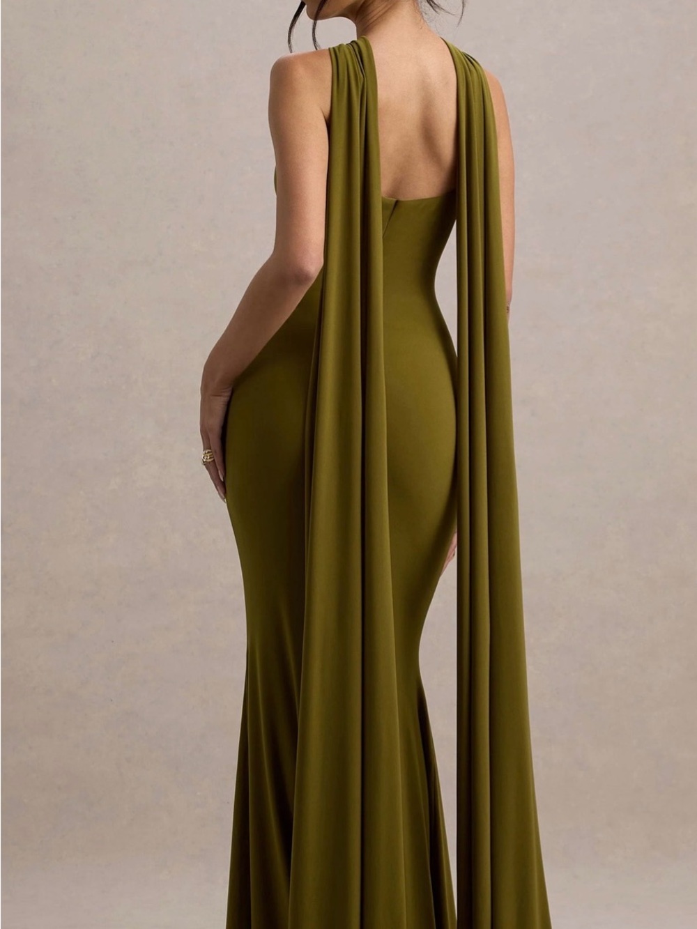 Club L London Olive One-Shoulder Twist Gown - Picture 2 of 3